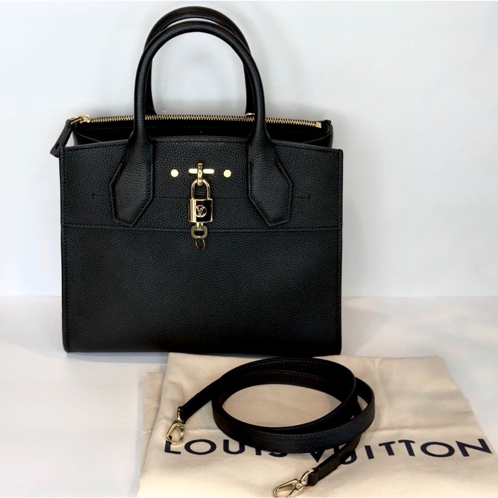 Louis Vuitton Taurillon Black Grained Leather City Steamer PM Lock Key RFID COA